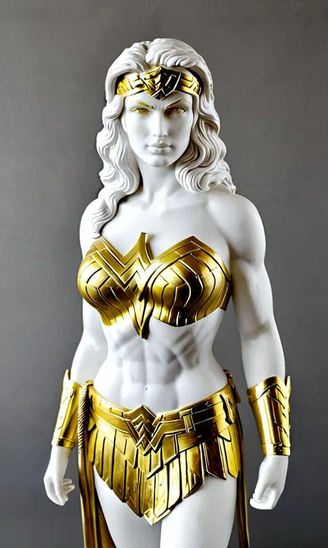 a greek statue of Wonder Woman, best quality, masterpiece,  <lora:cstatuesdxl:1>, cstatuesdxl, white and gold