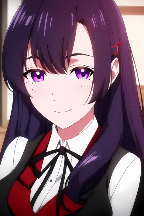((masterpiece, best quality)),1girl,black_legwear, rebecca bradley, black_ribbon, hair_ornament, long_hair, long_sleeves, looking_at_viewer, neck_ribbon, pantyhose, pleated_skirt, purple_eyes, ribbon, school_uniform, jacket,red,(( red vest)),jacket,shirt,skirt, smile, solo,,extremely detailed CG unity 8k wallpaper, perfect lighting,Colorful, Bright_Front_face_Lighting,White skin, (masterpiece:1.0),(best_quality:1.0), ultra high res,4K,ultra-detailed, photography, 8K, HDR, highres, absurdres:1.2, Kodak portra 400, film grain, blurry background, bokeh:1.2, lens flare, (vibrant_color:1.2),professional photograph,(Beautiful,medium_Breasts), (beautiful_face:1.5),(narrow_waist),Beautiful Finger,Beautiful long legs,Beautiful body,Beautiful Nose,Beautiful character design, perfect eyes, perfect face,expressive eyes,perfect balance,