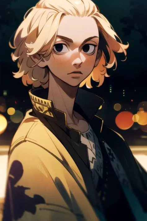 photorealistic, (4k), depth of field, (Masterpiece), (realistic skin texture), extremely detailed, intricate, hyper detailed, high resolution, professional photography, bokeh, depth of field, sharp detail, best quality, looking at viewer, 1boy, solo, male focus, <lora:manjirou_sano:0.82>, manjirou_sano, blonde hair, black eyes, , psycho costume, grimdark,