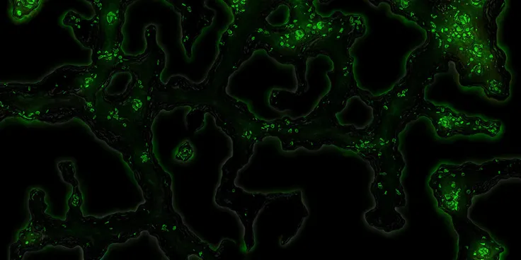 battlemap dungeon cave, green glowing crystals