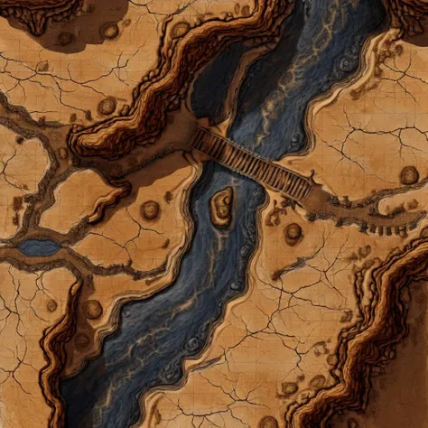 battlemap outdoor desert, dried river, bridge