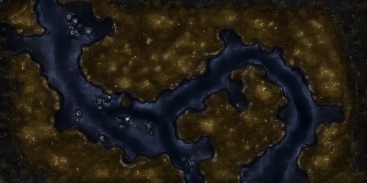 battlemap outdoor foggy plain with high grass and river at night