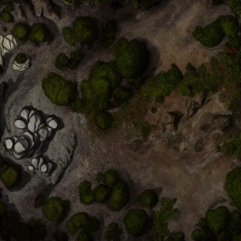 forest (trail:1.5), trees, bushes, rocks, abandoned cart, cliffs, brightly lit