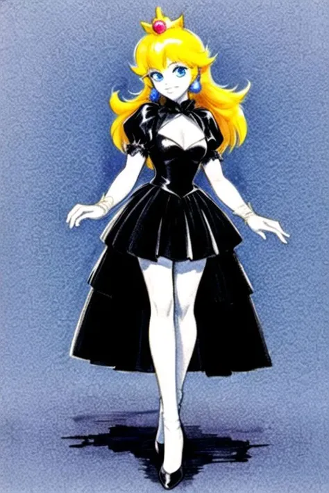 takada akemi, painting \(medium\), retro artstyle, traditional media, watercolor \(medium\), 1980s \(style\), ng_deepnegative_v1_75t, HDA_BadHands_neg, EasyNegativeV2, Peach_SMP, 1girl, dress