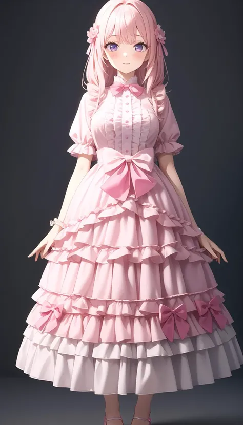 adult, 1girl, medium breasts, full body, pink dress, layered <lyco:dressLo:0.5>