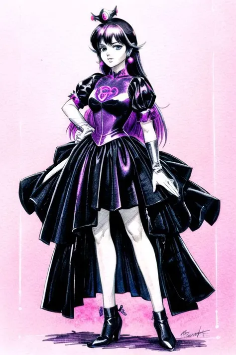 takada akemi, painting \(medium\), retro artstyle, traditional media, watercolor \(medium\), 1980s \(style\), ng_deepnegative_v1_75t, HDA_BadHands_neg, EasyNegativeV2, Peach_SMP, 1girl, dress