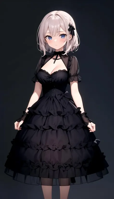 adult, 1girl, medium breasts, full body, black dress, layered <lyco:dressLo:0.5>
