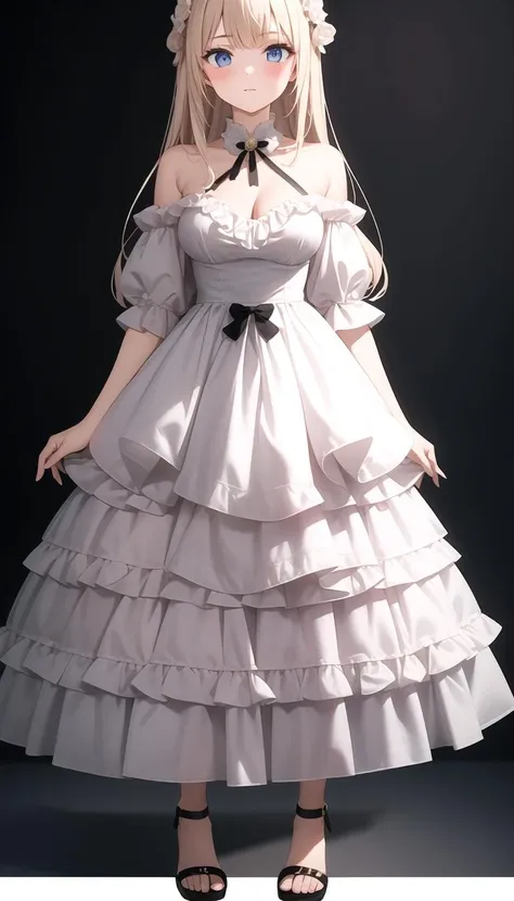 adult, 1girl, medium breasts, full body, white dress, layered <lyco:dressLo:0.5>