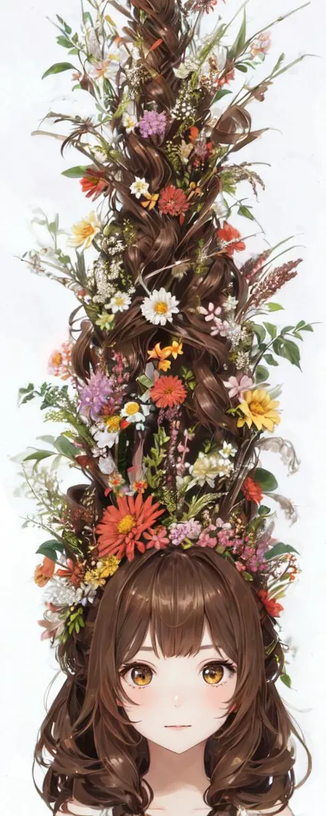 1girl, solo, brown hair, hair ornament, long hair, hair flower, <lora:shouten_pegasus_mix_mori:1> hair ornament, long hair, hair flower,