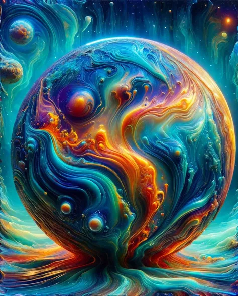 made of ais-brknlvlmp, encaustic texture of a stylized, Retrofuturistic Planet Neptune, Fantasy, 50mm, (melanin art by Irma Stern:1.3) , sci-fi, close-up, <lora:Broken_Lava_Lamp:1>