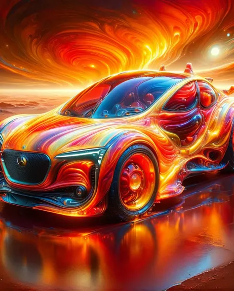 made of ais-brknlvlmp, Full length frame of a ([Car:3 wheeled vehicle:5]:1.1) , made from Jupiter's Great Red Spot, designed by RHADS, Anime screencap, Beautifully Lit, F/5, Warm Colors, Elegant, studio anime, <lora:Broken_Lava_Lamp:1>