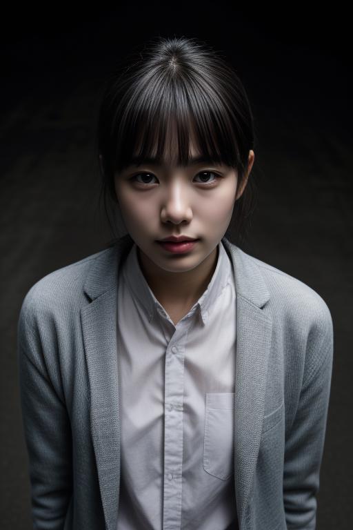 A woman in a gray jacket and white shirt posing for a picture - SeaArt AI