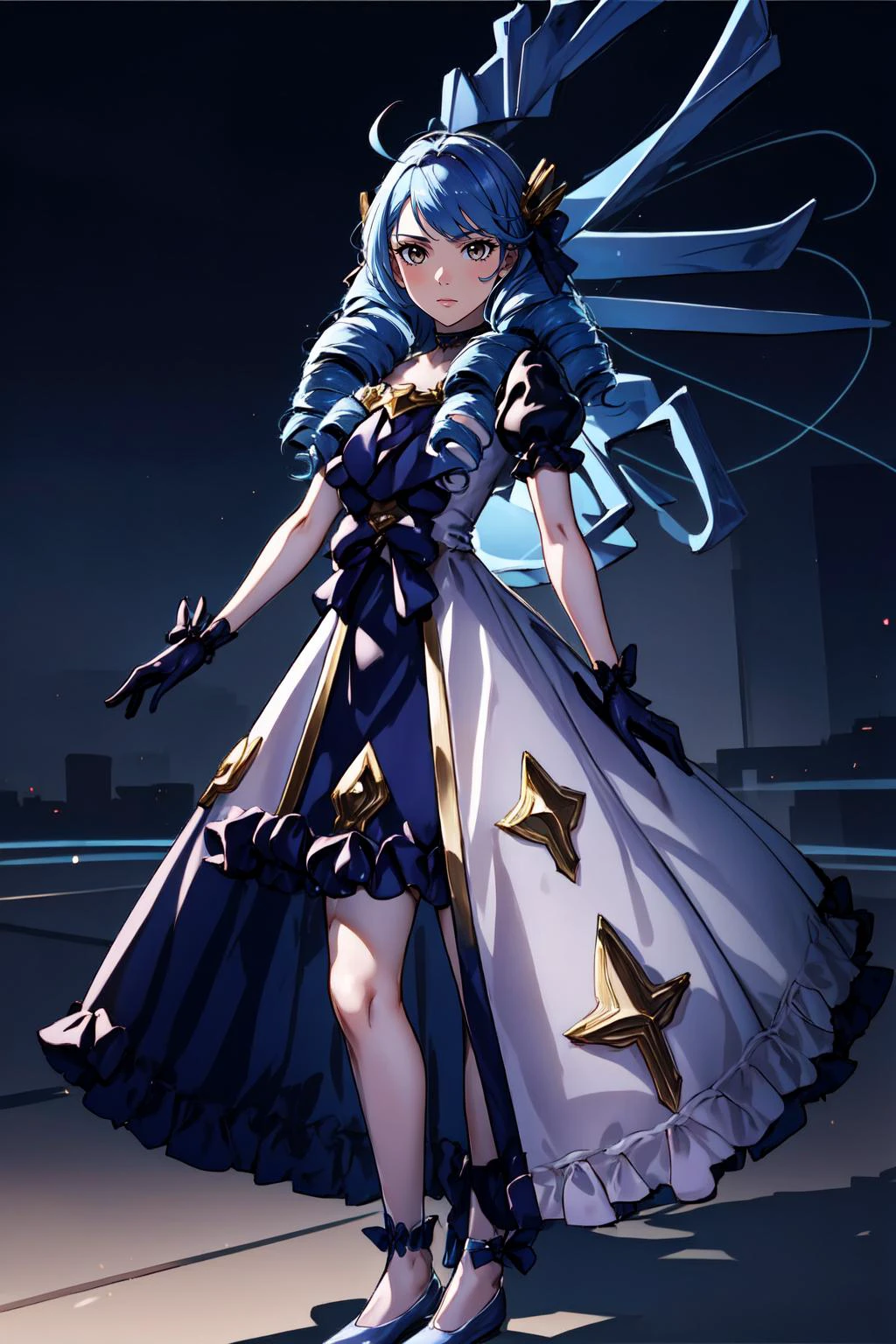 (masterpiece, best quality), intricate details, (fractal art:1.2),
(1girl),<lyco:GoodHands-beta2:1>
<lora:Gwen:0.8> twin drills, frilled dress,ahoge, puffy sleeves, asymmetrical legwear,gloves,
<lora:lynx:0.8>