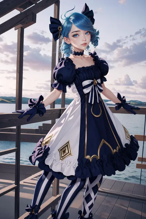 (masterpiece, best quality),  intricate details,
1girl,   <lora:Gwen:0.8> twin drills, frilled dress,ahoge, puffy sleeves, asymmetrical legwear,gloves,