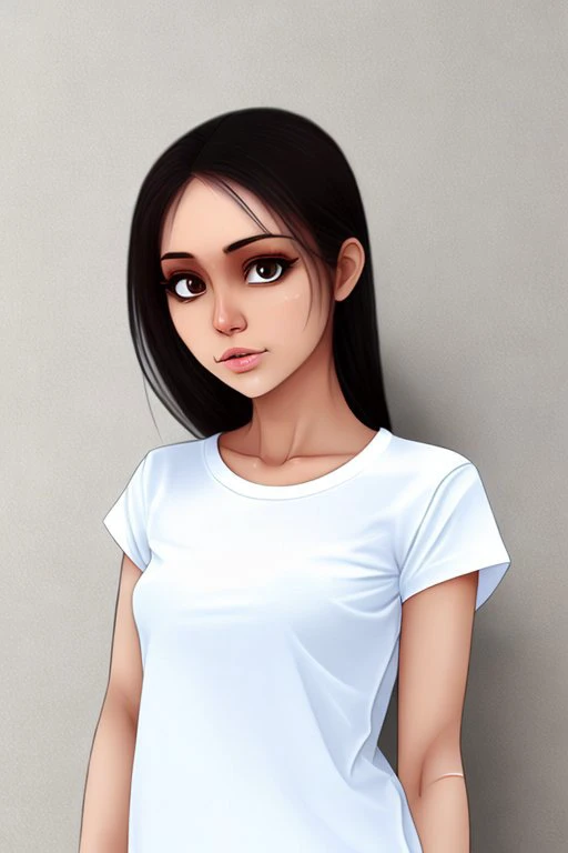 jagodibuja style, woman, casual clothing, simple white tshirt, <lora:jagodibuja:1>