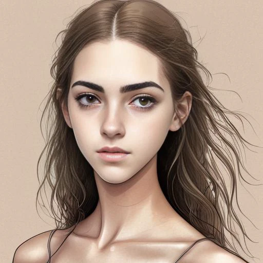 a Graceful young woman looking like EmFeld11, slim, Stoic, neutral palette, comic style, muted colors, illustration, cartoon, soothing tones, low saturation,