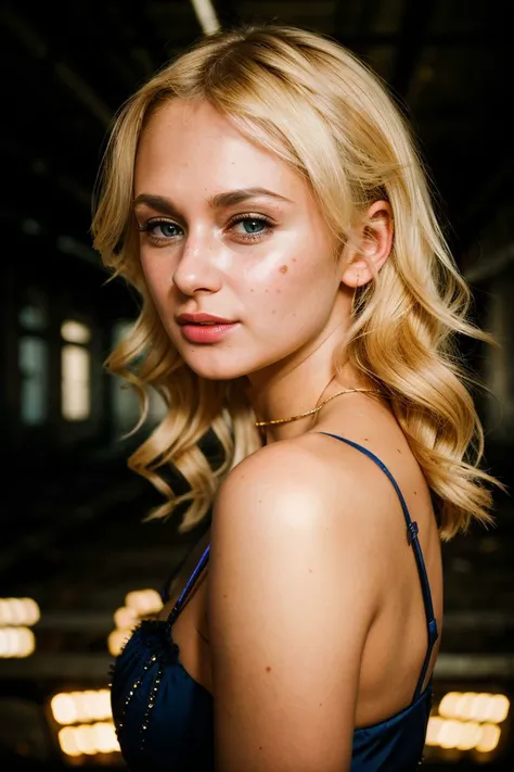(masterpiece, photorealistic:1.4, extremely intricate:1.3), (photon mapping, radiosity, physically based rendering, ultra resolution, hyper-realistic, photorealistic:1.4, hyper-realistic, 8K), ((((solo, 1girl) teenage supermodel, (mysterious, smirk, bright lipstick)), makeup:1.2)), dark room, dark background, black background, solo, BREAK; BREAK ((((blonde short curly hair, [green eyes:blue eyes:0.8]), [skin detail:freckles:0.7]))), ((fujicolor)), (((([large breasts:medium breasts:0.2], (bedroom, (black silk pajamas, off shoulder, 19 years old girl)), ((portrait, closeup, decolletage))), dark bedsheet, bokeh, sharp focus)))