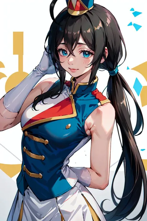 A baton girl with her black hair tied up in a leotard and white boots dancing in the parade