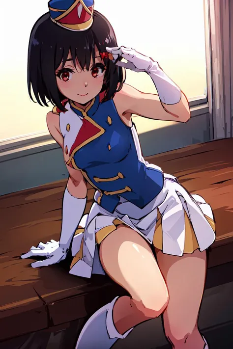 <lora:sunfes-v2:0.8> 1girl, sunfes, uniform, mini shako cap, <lyco:ch_Kanade:0.8:1:lbw=1,0,0,0,0,0,0,0,0,0,0,0,0,0,0,0,0,1,1,1,1,1,1,1,1,1> hisaishi kanade, hair bow, smile, small breasts,