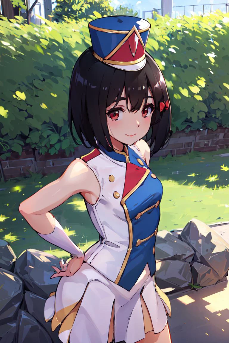 <lora:sunfes-v2:0.8> 1girl, sunfes, uniform, mini shako cap, <lyco:ch_Kanade:0.8:1:lbw=1,0,0,0,0,0,0,0,0,0,0,0,0,0,0,0,0,1,1,1,1,0,0,0,0,0> hisaishi kanade, hair bow, smile, small breasts,