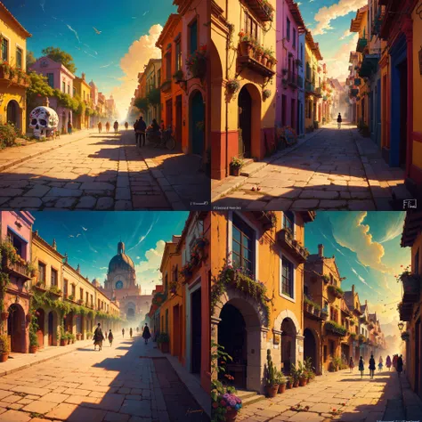 Da de los Muertos, mexican street,peoples makeup, festival background, cleavage, (art by Ferdinand Knab and Claude Bonin-Passarro:1.2),Highly saturated colors, digital art