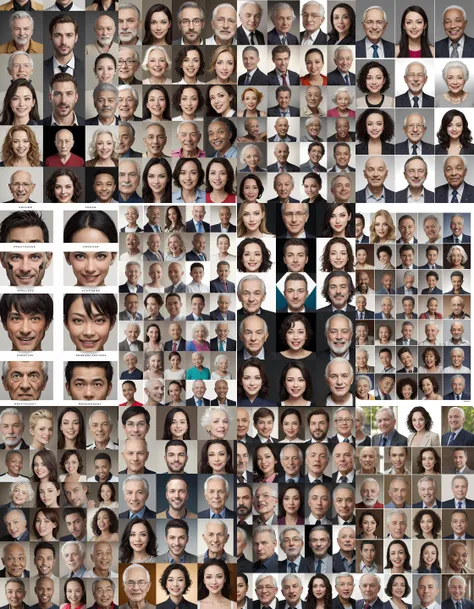 Absolute variety grotesque, Free hyperemotional self-expression regarding endless accurate pictorial collage of your different portraits in different styles, use your imagination, evenly mix females and males of all ages and races in same proportions, (Asians) and Europeans and Africans and Latinos, don't forget to add some kids and (((old) people)), all faces and pictures must be different, use all spectre of your different emotions from happiness to anger, do what you want and how you want, old people and kids don't forget them but keep variety balance