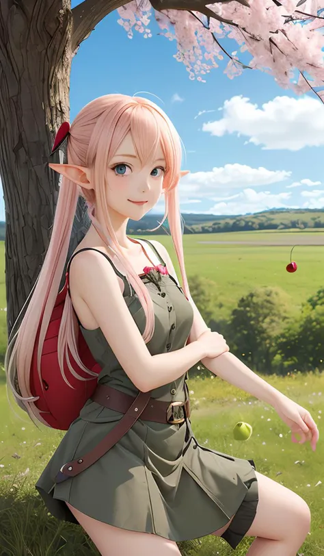 anime girl,cherry,mushroom,apple tree,elf,