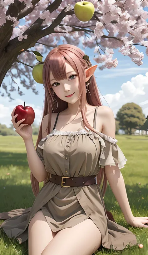 anime girl,cherry,mushroom,apple tree,elf,