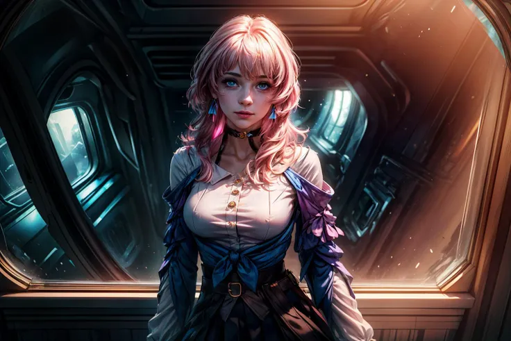 masterpiece, (photorealistic:1.4), best quality, beautiful lighting, march 7th \(honkai: star rail\), 1girl, solo, beautiful girl, pink hair, perfect face, perfect eyes, detailed clothes, blue skirt, skirt, blue shirt, detached sleeves, white shirt, blue eyes, long hair, blush, breasts, (looking at viewer), small breasts, earrings, star earrings, intricate, high detail, sharp focus, dramatic, beautiful eyes, (RAW photo, 8k uhd, film grain), caustics, smile, subsurface scattering, reflections, detailed face, beautiful face, beautiful eyes, standing, ice, <lora:march_7th__honkai _star_rail__offset:1> <lora:add_detail:1>