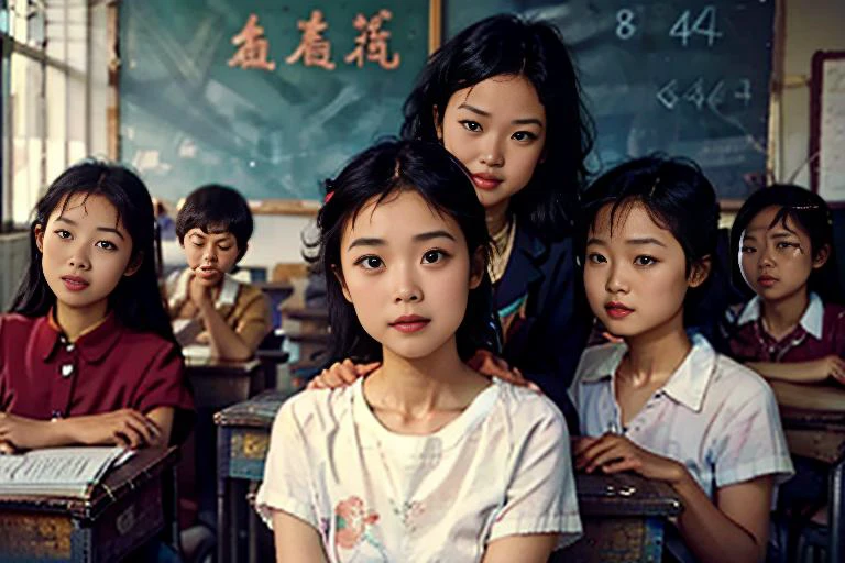 photo of erjie,1girl,solo,<lora:Threesister-erjiev2:0.2>, <lora:kawayi:.1>,classroom,sitting,students,
80's summer,INDOORS<lora:80year03:0.7>,
masterpiece, best quality, highres,intricate detail,(clear face and realistic:1.5),
use your imagination, evenly mix females and males of all ages and races in same proportions, all faces must be different, use all spectre of your different emotions from happiness to anger, do what you want and how you want,