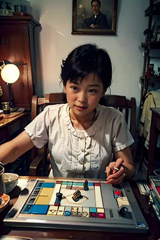 photo of erjie,1girl,solo,<lora:Threesister-erjiev2:0.2>, <lora:kawayi:.1>,playing with family,Monopoly,
80's summer,INDOORS<lora:80year03:0.7>,
masterpiece, best quality, highres,intricate detail,(clear face and realistic:1.5),
use your imagination, evenly mix females and males of all ages and races in same proportions, all faces must be different, use all spectre of your different emotions from happiness to anger, do what you want and how you want,