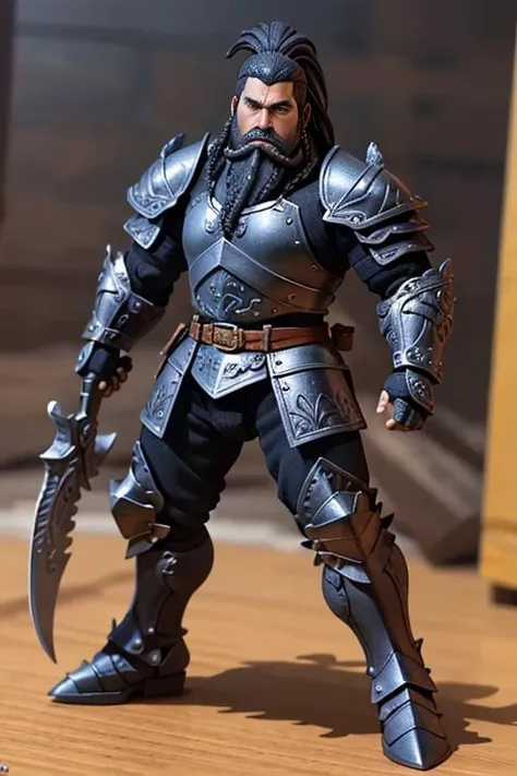 (Dutch angle:1.3),(ActionFigureQuiron style),GuanYu,1man,very Long beard,grizzled beard,falchion,(green metal armor, metal dragon head on the shoulder, holding falchion, (colored skin, ),(long heavy black beard):1.2), (green metal armor with intricate pattern:1.2), gloves, long pants,<lora:lu_20230618023935:0.4>, action figure box, no humans, (reference sheet:1.1),<lora:quiron_ActionFigure_v1_Lora:0.6>,
masterpiece,intricate detail,highest texture,best quality,photo realistic,unreal engine 5,8k,
