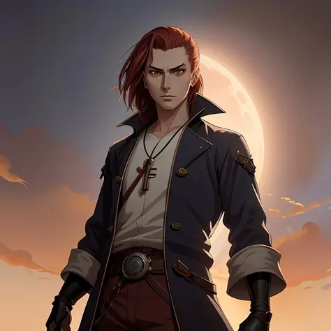 portrait anime character male slicked medium - length red hair, evil slit eyes devious exaggerated almond eyes, yellow eyes studio ghibli pixar and disney animation sharp unreal engine 5, anime key art by artgerm and greg rutkowski, bloom, dramatic lighting