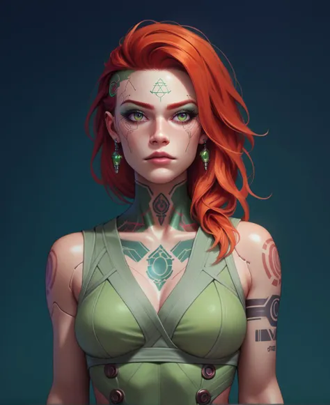 score_9, score_8_up, score_7_up, score_6_up, source_cartoon, cyberpunk, celtic symbols, few green tones,  celtic redhead girl, mechanical parts, night city, neon <lora:detailed_hands:0.8>