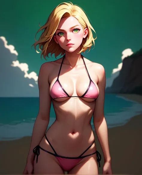 score_9, score_8_up, score_7_up, score_6_up, source_cartoon, blonde girl, medium breasts, green eyes, hair, beach, pink mini bikini <lora:detailed_hands:0.8>