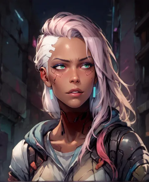 (dark shot:1.1), semi nude, nepalese waoman, warrior looks , epic realistic, portrait of halo, smoky dark eyes, mascara eyes,  scarf, white hair by atey ghailan, by greg rutkowski, by greg tocchini, by james gilleard, by joe fenton, by kaethe butcher, gradient yellow, black, brown and magenta color scheme, grunge aesthetic!!! graffiti tag wall background, art by greg rutkowski and artgerm, soft cinematic light, adobe lightroom, photolab, hdr, intricate, highly detailed, (depth of field:1.4), faded, (neutral colors:1.2), (hdr:1.4), (muted colors:1.2), hyperdetailed, (artstation:1.4), cinematic, warm lights, dramatic light, (intricate details:1.1), complex background, (rutkowski:0.66), (teal and orange:0.4)