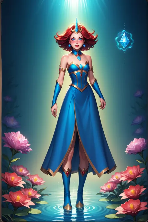 (the beauty and power of water:1.3). (water elemental:1.5), (underwater realms:1.1),(full body shot:1.5),cinematic lighting, score_5_up, score_6_up, score_7_up, score_8_up, zPDXL, blue clothing, blue eyes, blue crystals,
<lora:DetailedEyes_V3:0.8>, (eyeliner), rim lighting, <lora:princess_xl_v2:0.5> princess, 1 girl, Masterpiece, colors, trending on artstation, Vivid colors,small breast, (freckles:0.6), small chest, (small waist), perfect face, highly detailed, best quality,(petite), 8k eye details,(red lips), sultry look, seductive, (water magic:1.3), epic realistic, (glowing magic stones) , (complex background), ((backlighting)),beautiful eyes, both eyes are the same, ((FANTASY)), ((MAGIC)), young girl,(flowers), lake