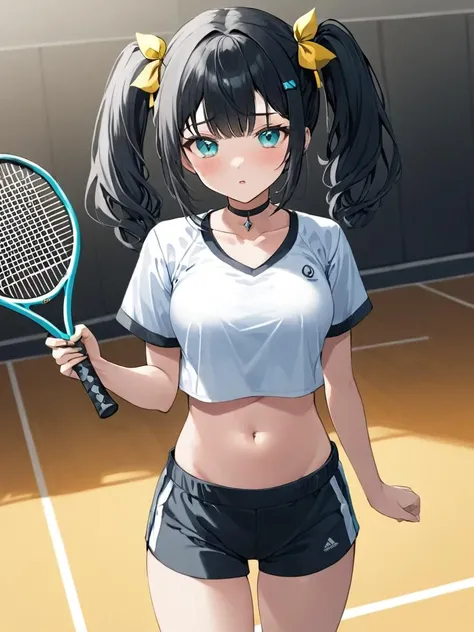 absurderes、masterpiece、top-quality、realisitic、Hyper-detailing、(Skin luster、Sweatiness:1.4)、A slender、Looking at the camera、One woman、独奏、(Tennis Wear、White polo shirt、White sneakers、White mini skirt)、Long、silber hair、blue eyess、(thigh:0.5)、动态照明、hight resolution、foco nítido、depth of fields、((small tits、very slender body)),((Showing the crotch of panties)),