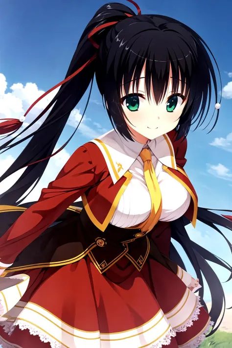 best quality, ultra-detailed, an extremely delicate and beautiful, high resolution, extremely detailed CG, masterpiece,
<lora:amairo_V1_0-000015:0.8>,
yuzu soft, amairo, amagiri yune, 1girl, solo, black hair, long hair, ponytail, green eyes, very long hair, hair ribbon,
black pantyhose,school uniform,red skirt, necktie,
dynamic pose,cowboy shot,
light smile,
leaning forward,
<lora:outline:-0.5>,