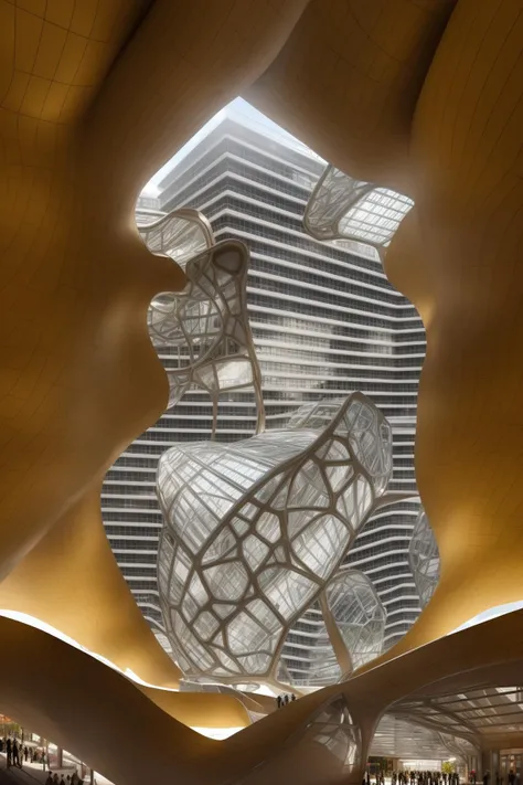 A futuristic and stunningly beautiful high-rise shopping center architectural structure with bold, futuristic design elements, blending seamlessly into the art form of digital illustration. Inspired by the works of Syd Mead. The scene showcases the center amidst a bustling city, its sleek lines contrasting with the urban environment. A warm color temperature adds vibrancy, highlighting the architectural details. Shoppers and visitors exhibit expressions of awe and excitement. Illuminated by soft, diffused lighting, the atmosphere exudes sophistication and promise of tomorrow
(masterpiece),(high quality), best quality, real,(realistic), super detailed, (full detail),(4k),8k,no humans, scenery, building, ((500-meter tall buildings)),outdoors, window, road, sky, street, lamppost, tree, power lines,,Organic modernist architecture, glass curtain walls, interesting shapes, super high-rise buildings in the block