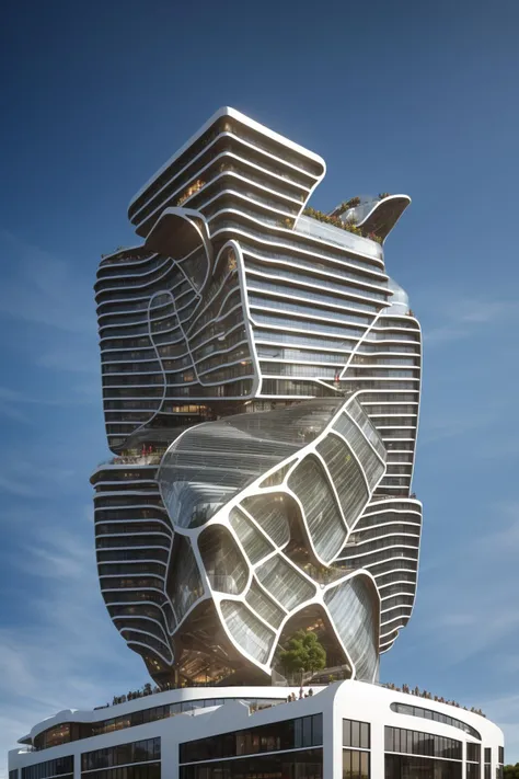 A futuristic and stunningly beautiful high-rise shopping center architectural structure with bold, futuristic design elements, blending seamlessly into the art form of digital illustration. Inspired by the works of Syd Mead. The scene showcases the center amidst a bustling city, its sleek lines contrasting with the urban environment. A warm color temperature adds vibrancy, highlighting the architectural details. Shoppers and visitors exhibit expressions of awe and excitement. Illuminated by soft, diffused lighting, the atmosphere exudes sophistication and promise of tomorrow
(masterpiece),(high quality), best quality, real,(realistic), super detailed, (full detail),(4k),8k,no humans, scenery, building, ((500-meter tall buildings)),outdoors, window, road, sky, street, lamppost, tree, power lines,,Organic modernist architecture, glass curtain walls, interesting shapes, super high-rise buildings in the block