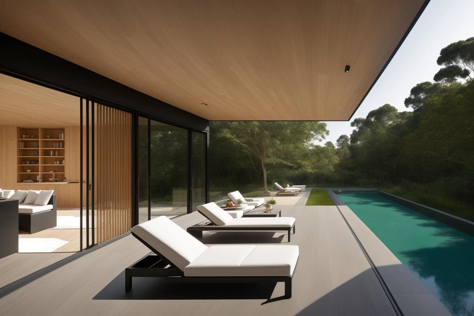 (exterior:1.4) A stunning digital illustration portraying a modern-style villa nestled alongside a serene river, designed by a renowned architect. Drawing inspiration from the works of Bjarke Ingels, the villa seamlessly blends with its surroundings. The illustration showcases the villa's unique architecture, with glass walls and open spaces that invite nature indoors. The color temperature is balanced, enhancing the harmony between the villa and the landscape. The residents' expressions radiate tranquility as they enjoy the waterfront view. Soft, natural lighting bathes the scene in a peaceful ambiance