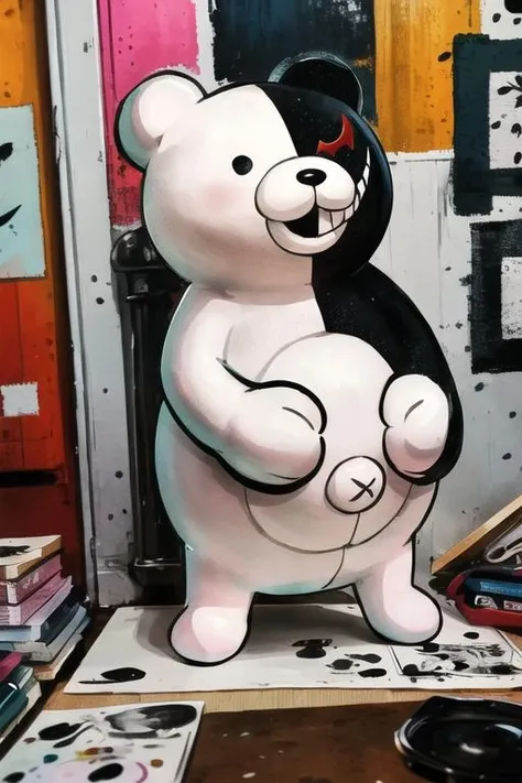 (illustration, masterpiece, best quality, official art, hdr, vibrant:1.1), <lora:EasyNegativeV2:0.8>, <lora:badhandv4:0.8>, <lora:monokuma-30:0.7>, monokuma,