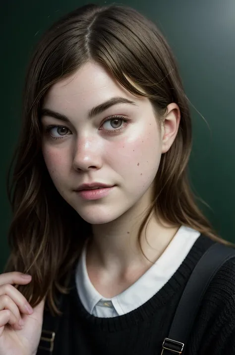 art protography, tvCharlotte_Best_v1, ,wearing a school uniform, in front of a blackboard, classroom, epiCRealism, epiCPhoto, ,