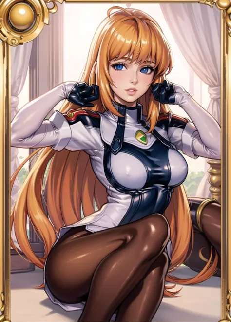 masterpiece, best quality, highest quality, photorealistic, perfect anatomy, perfect face, perfect eyes,
<lora:elhaymVanHouten_v10:0.9>, 1girl, elhaym von houten, parted lips, looking at viewer, uniform, pantyhose, gloves,golden portrait frame