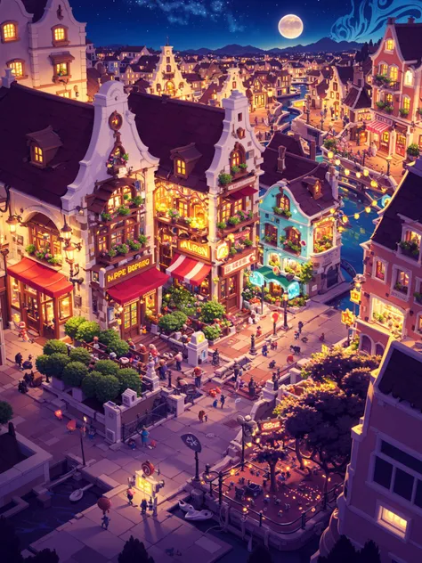 <lora:Teppei_20230602172633:0.8>,<lora:toon_mix:0.5>,Conceptual design,Masterpiece,Best quality,Highres,Extremely detailed 8k wallpaper,Very clear,masterpiece,extremely detailed,CG,unity,2k wallpaper,Amazing,finely detail,extremely detailed CG unity 8k wallpaper,huge filesize,ultra-detailed,highres,soft light,Dreamy light and shadow,Brilliant colors,(Small towns in Europe:1.3),A dreamy atmosphere,Lovely building,Cartoon,Street,Street view,Gorgeous colors,A wealth of colors,High saturation,A strong contrast between cold and warm,Gorgeous colors,(Fantasy:1.3),(dream:1.1),Close range,A beautiful sky,Beautiful clouds,(Look up:1.4),Flowers,(There are many people walking in the street:1.2),(People are happy.:1.1),(There are children running.:1.2),People are chatting,rowing in the river,There is a huge moon in the sky,(There is an arch bridge over the river:1.1),Miyazaki style,color hot air balloon,(Look up:1.2),