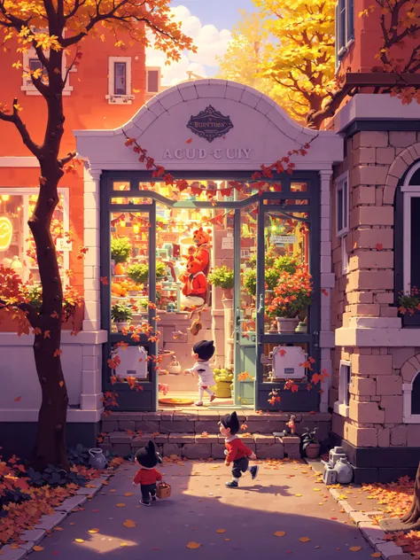 <lora:Teppei_20230602172633:0.8>,<lora:toon_mix:0.5>,Conceptual design,Masterpiece,Best quality,Highres,Extremely detailed 8k wallpaper,Very clear,masterpiece,extremely detailed,CG,unity,2k wallpaper,Amazing,finely detail,extremely detailed CG unity 8k wallpaper,huge filesize,ultra-detailed,highres,soft light,Dreamy light and shadow,Brilliant colors,(Small towns in Europe:1.3),A dreamy atmosphere,Lovely building,Cartoon,Street,Street view,Gorgeous colors,A wealth of colors,High saturation,A strong contrast between cold and warm,Gorgeous colors,(Fantasy:1.3),(dream:1.1),Close range,A beautiful sky,Beautiful clouds,(Look up:1.4),Flowers,(There are many people walking in the street:1.2),(People are happy.:1.1),(There are children running.:1.2),The Autumn Woods,fallen leaves,Falling leaves,Falling leaves on the ground,red leaves,