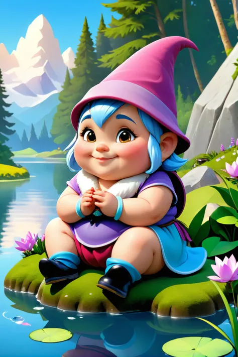 A chubby, smiling gnome sitting at the edge of a crystal-clear pond, fishing with a sprig of heather, under a soft, early morning light., illustration, 3d, cartoon,
high resolution, high quality, detailed, masterpiece, hdr, sharp,
[Renaissance style],[ sassy style], 
BREAK
score_9, score_8_up, score_7_up, score_6_up , amazing, beautiful, breathtaking, astonishing, brilliant, incredible,