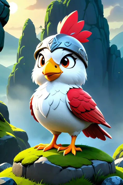 A small, round, and fluffy bird wearing a miniature warrior helmet, standing atop a mossy stone, with the determined look of a Celtic hero, under a misty sunrise., illustration, 3d, cartoon,
high resolution, high quality, detailed, masterpiece, hdr, sharp,
[Looney Tunes style],[ midjourney style], 
BREAK
score_9, score_8_up, score_7_up, score_6_up , amazing, beautiful, breathtaking, astonishing, brilliant, incredible,