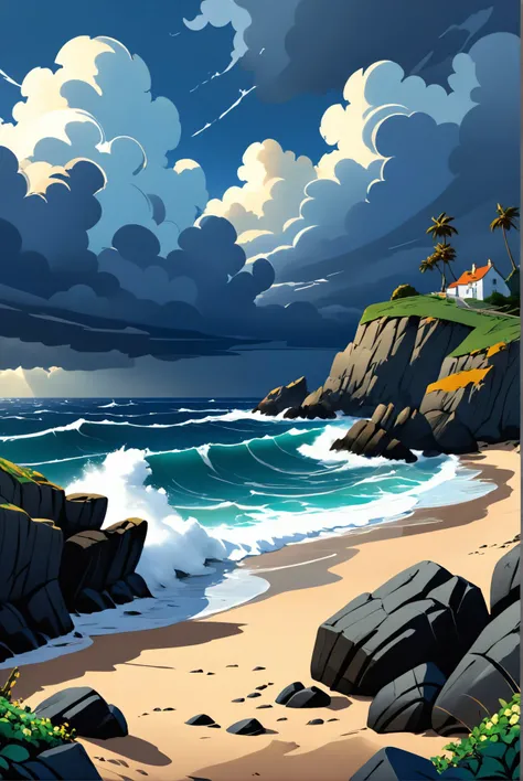A rugged coastal path leading to a hidden beach, with waves crashing against rocks, under a dramatic, stormy sky., illustration, 3d, cartoon,
high resolution, high quality, detailed, masterpiece, hdr, sharp,
[Baroque style],[ midjourney style], 
BREAK
score_9, score_8_up, score_7_up, score_6_up , amazing, beautiful, breathtaking, astonishing, brilliant, incredible,